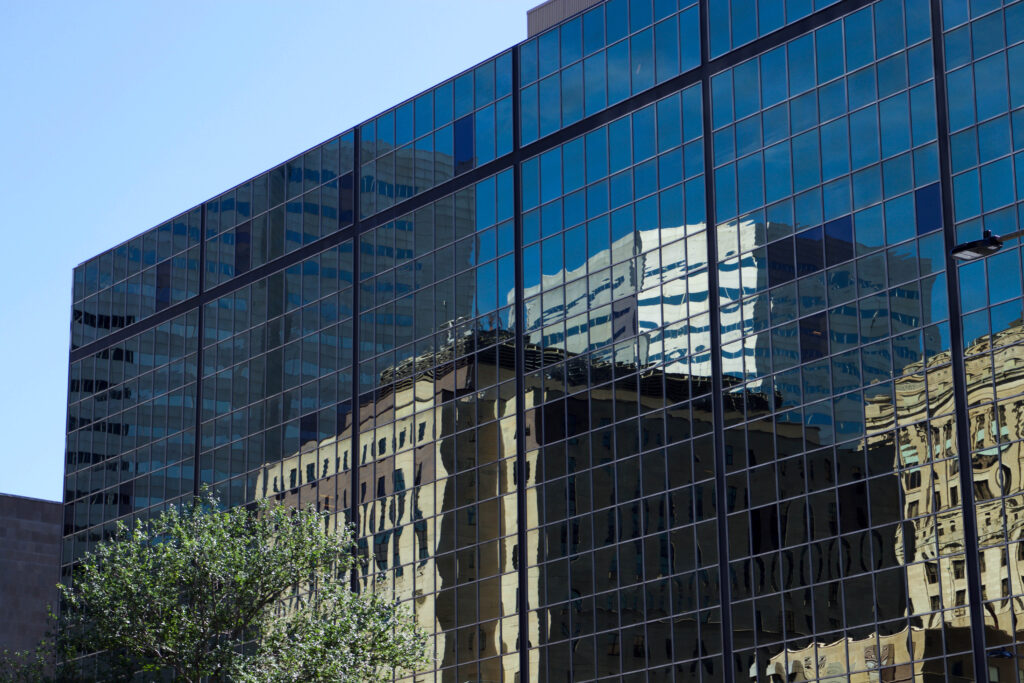 Glass building in a city